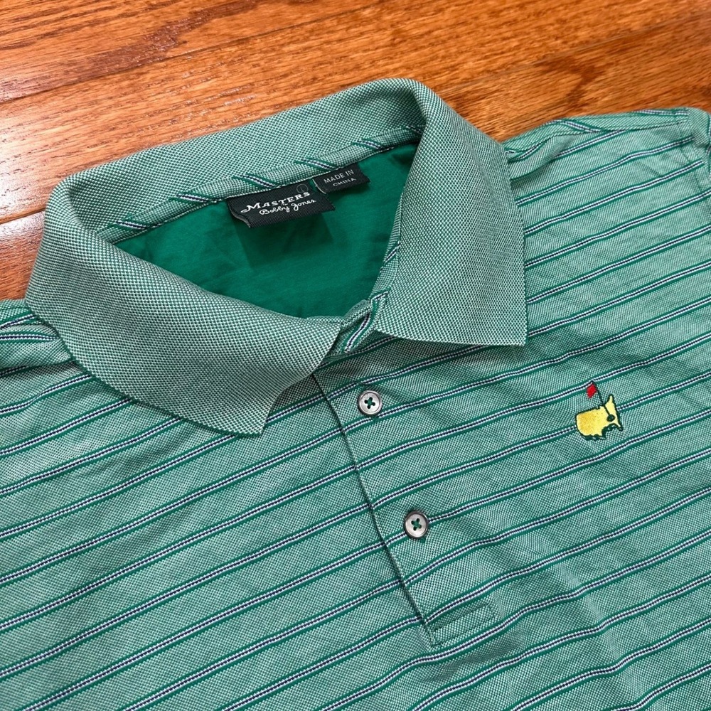 Masters Augusta National Bobby Jones Golf Polo Shirt Mens Large Green Striped